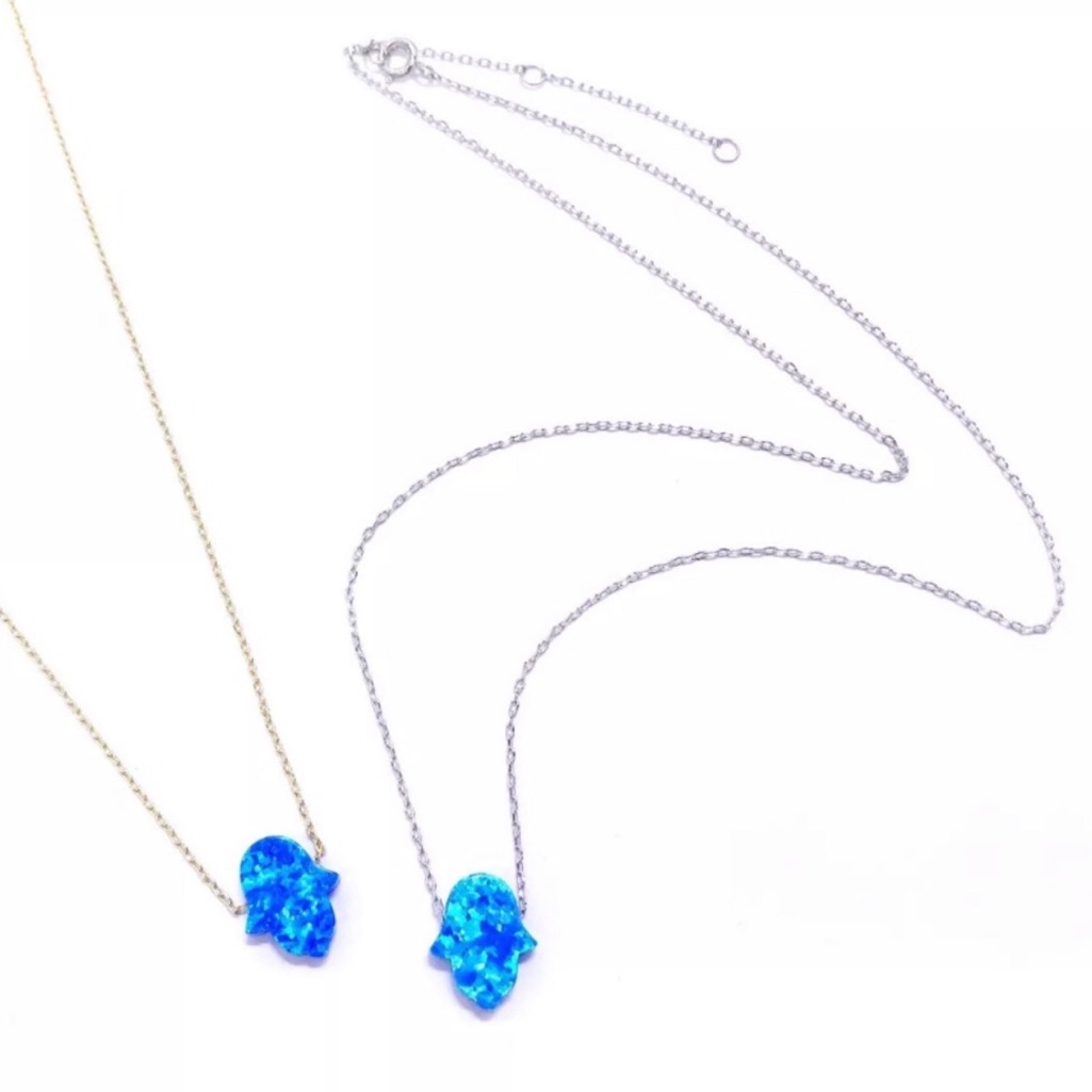 Sterling Silver Blue Opal Hamsa-Hand Of God Neckl.